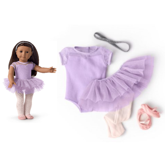 American Girl Doll SHIMMERING BALLET OUTFIT Purple Glitter Tutu Tights Leotard + - Picture 2 of 8
